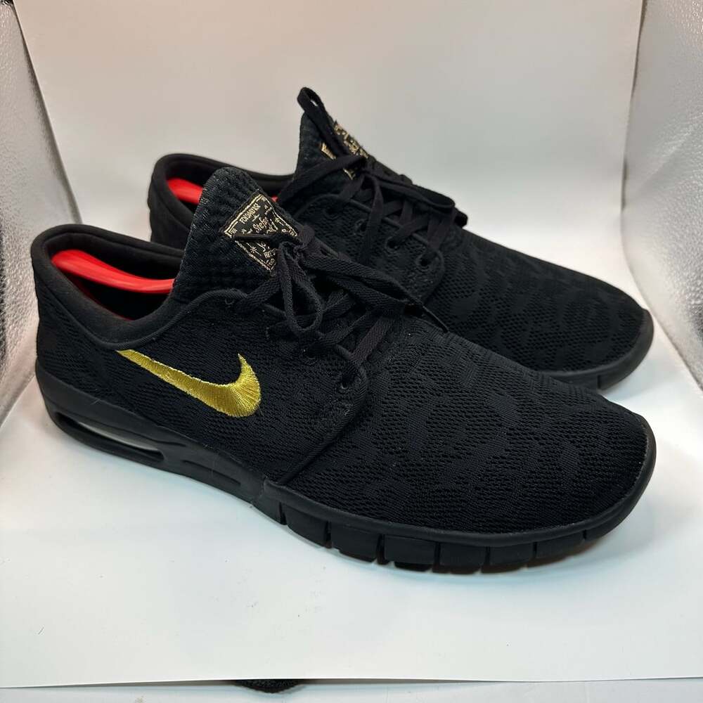 Nike SB Stefan Janoski Max Mens Size 13 Black Gold Skateboarding Shoes Skater